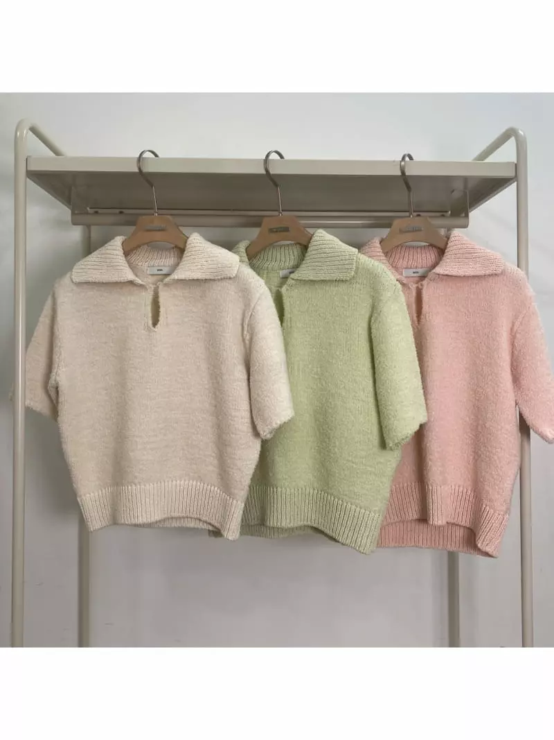 Mer - Korean Women Fashion - #momslook - Collar Button Knit Tee - 4