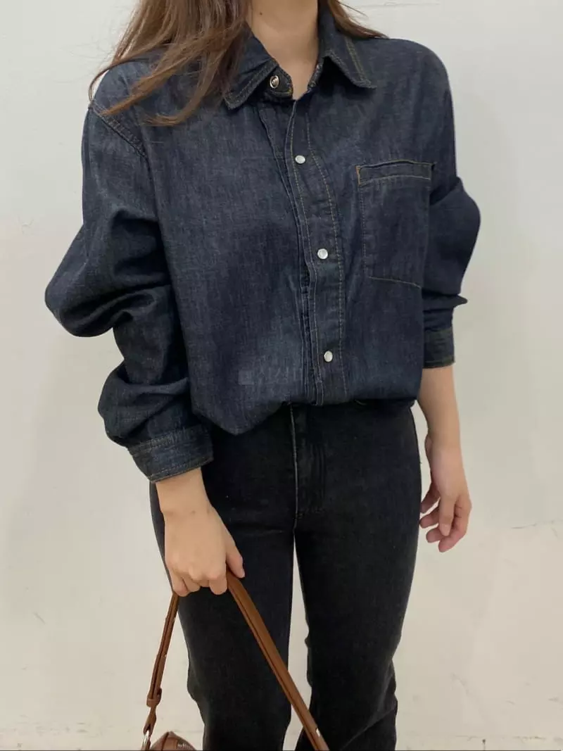 Mer - Korean Women Fashion - #womensfashion - Stripe Denim Shirt