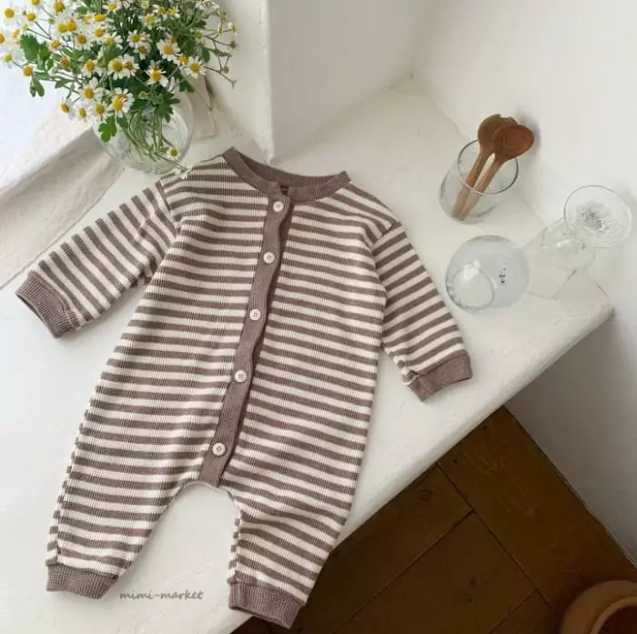 Mimi Market - Korean Baby Fashion - #babyoutfit - Waffle Stripes Boysuit - 9