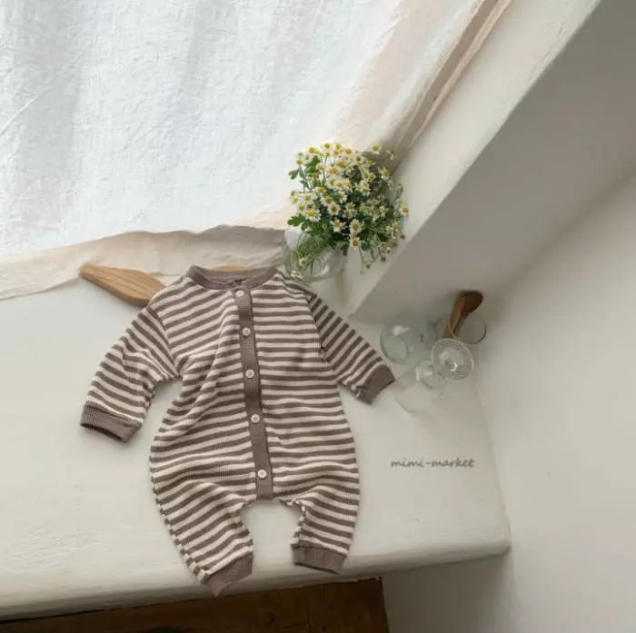 Mimi Market - Korean Baby Fashion - #onlinebabyboutique - Waffle Stripes Boysuit - 12