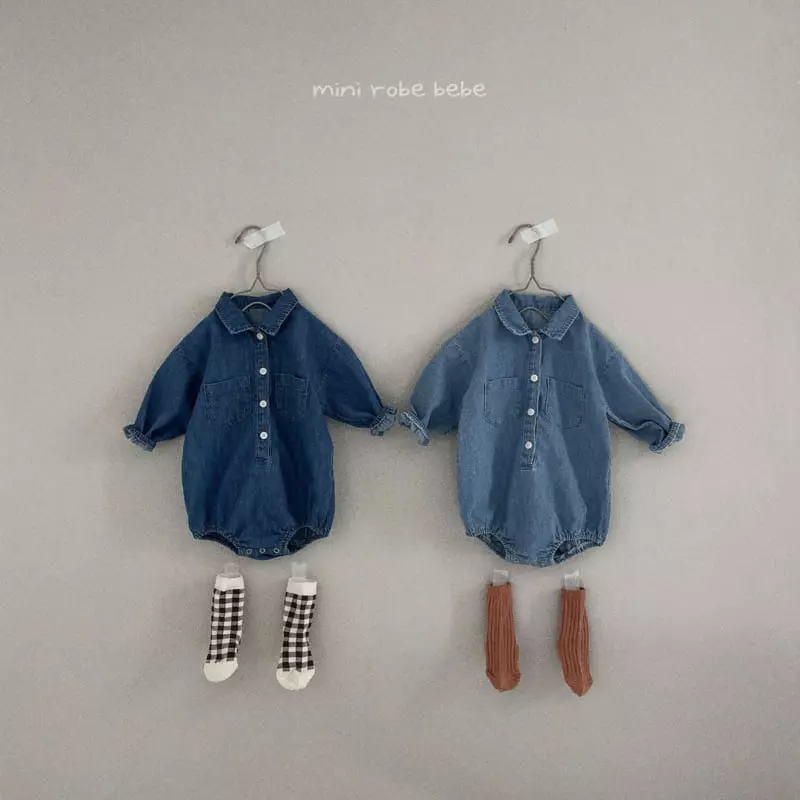 Mini Robe - Korean Baby Fashion - #babyboutique - Denim Bodysuit - 3
