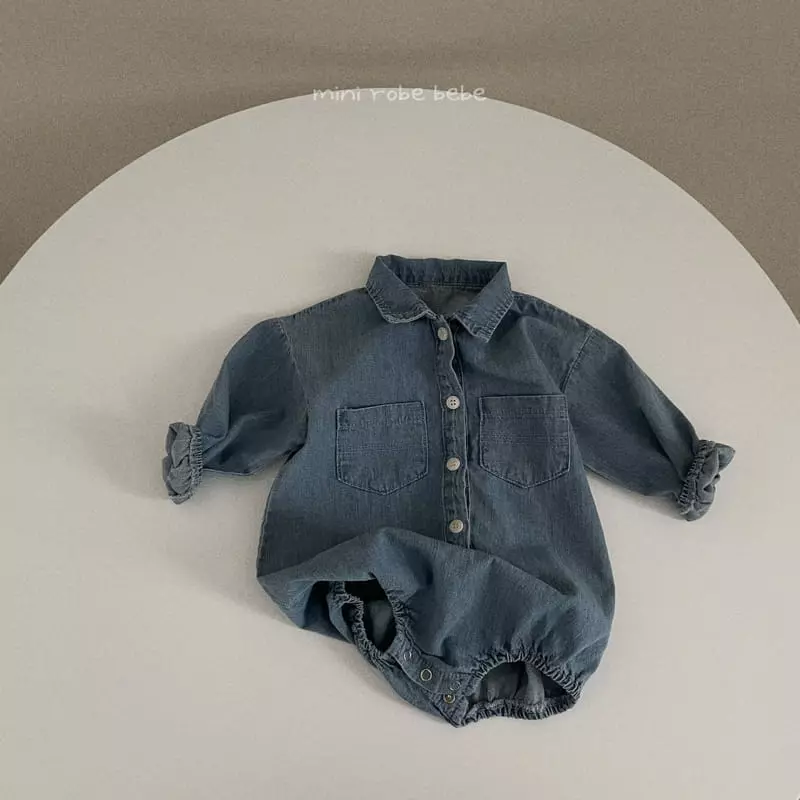 Mini Robe - Korean Baby Fashion - #babyfashion - Denim Bodysuit - 6
