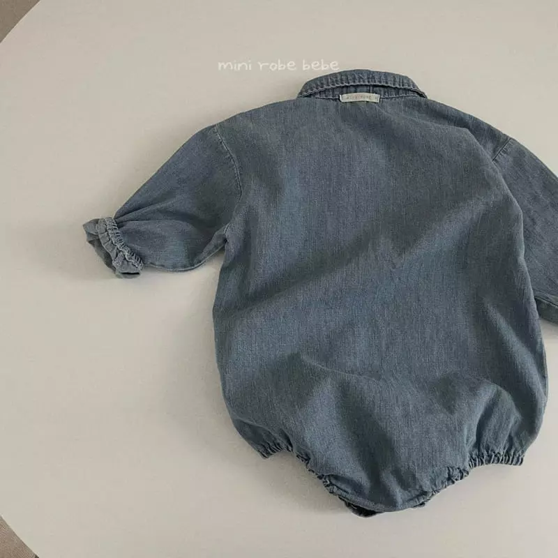 Mini Robe - Korean Baby Fashion - #babyfever - Denim Bodysuit - 7