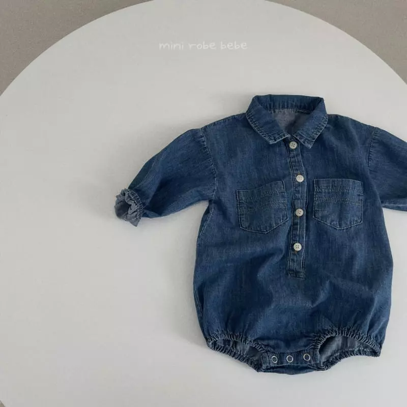 Mini Robe - Korean Baby Fashion - #babygirlfashion - Denim Bodysuit - 8