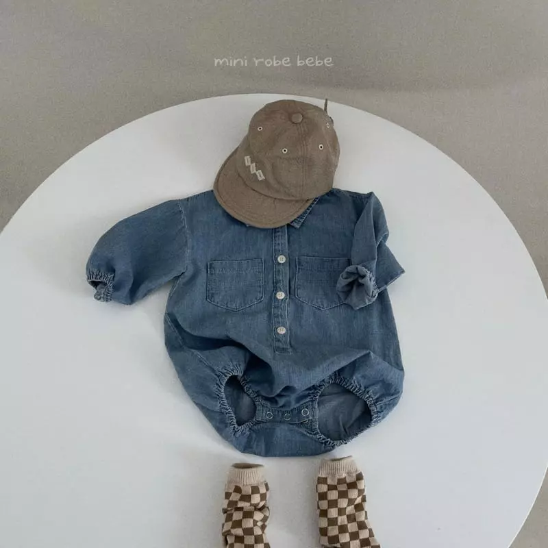 Mini Robe - Korean Baby Fashion - #babyoutfit - Denim Bodysuit - 12