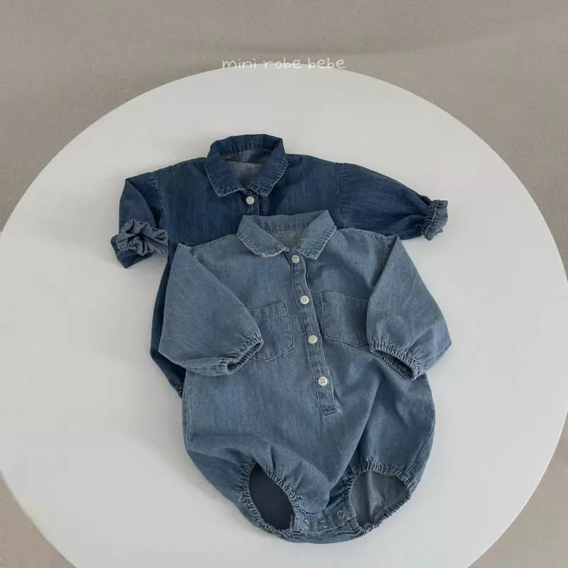 Mini Robe - Korean Baby Fashion - #smilingbaby - Denim Bodysuit - 2