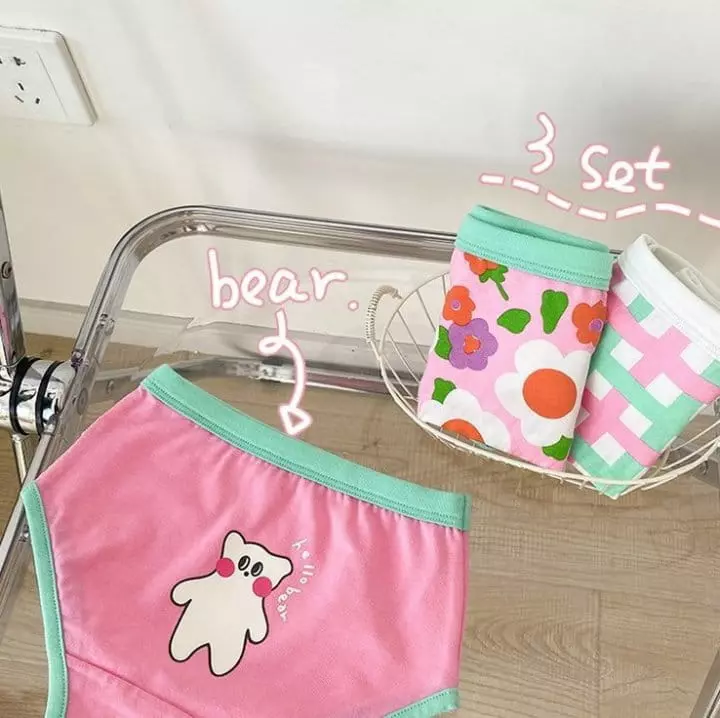 Miso - Korean Children Fashion - #todddlerfashion - Flower Bear Under Pants Set - 2