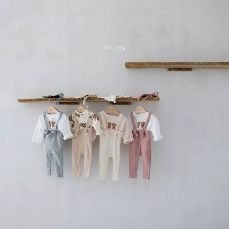 Mkids - Korean Baby Fashion - #babyclothing - Rib Dungarees Leggings with Bonnet