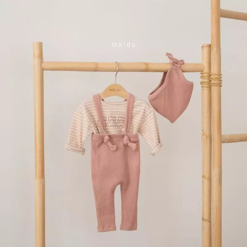 Mkids - Korean Baby Fashion - #babyfever - Rib Dungarees Leggings with Bonnet - 4