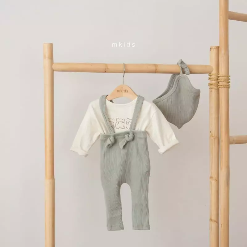 Mkids - Korean Baby Fashion - #babylifestyle - Rib Dungarees Leggings with Bonnet - 5