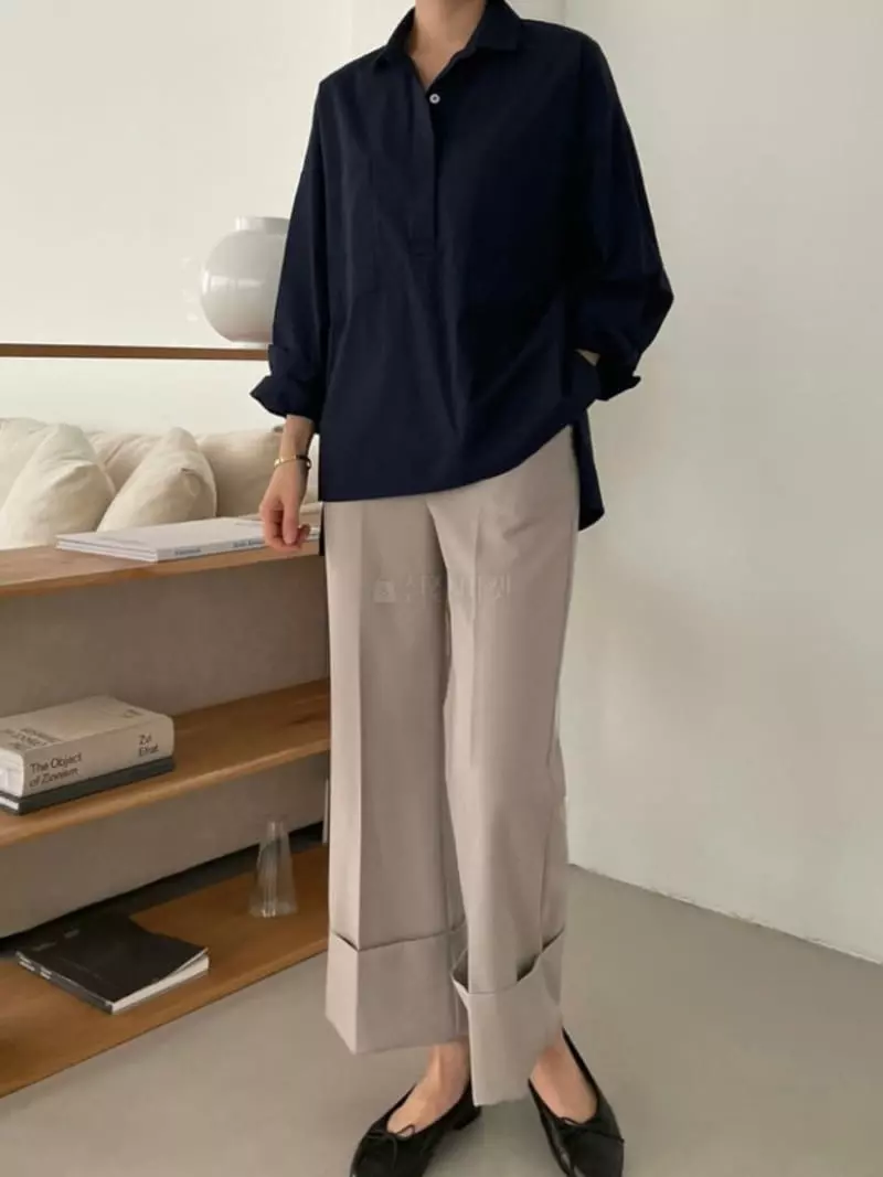 Moi - Korean Women Fashion - #pursuepretty - Pocket Half Open Shrit - 4
