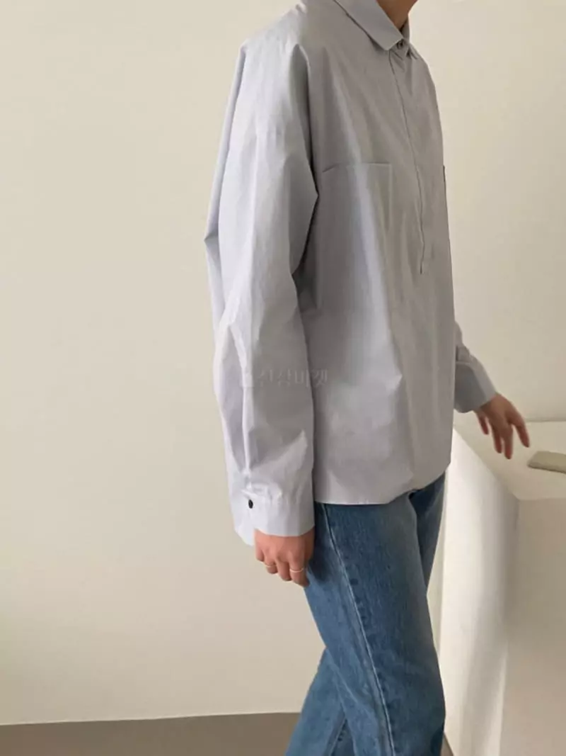 Moi - Korean Women Fashion - #vintageinspired - Pocket Half Open Shrit