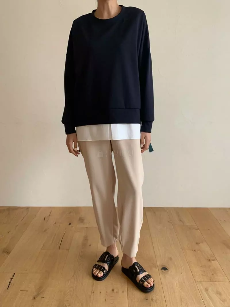 Moi - Korean Women Fashion - #vintageinspired - Shirt Layered Sweatshirt - 2