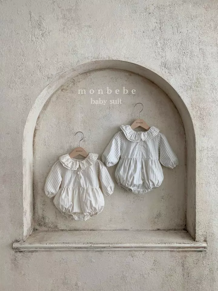Monbebe - Korean Baby Fashion - #babyboutiqueclothing - Stripes Frill Bodysuit