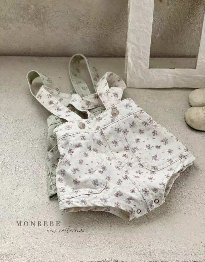 Monbebe - Korean Baby Fashion - #babyboutiqueclothing - Flower Dungarees Bodysuit