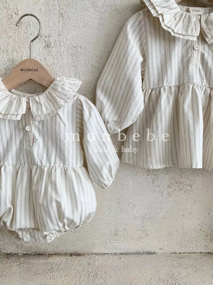 Monbebe - Korean Baby Fashion - #babyclothing - Stripes Frill Bodysuit - 2