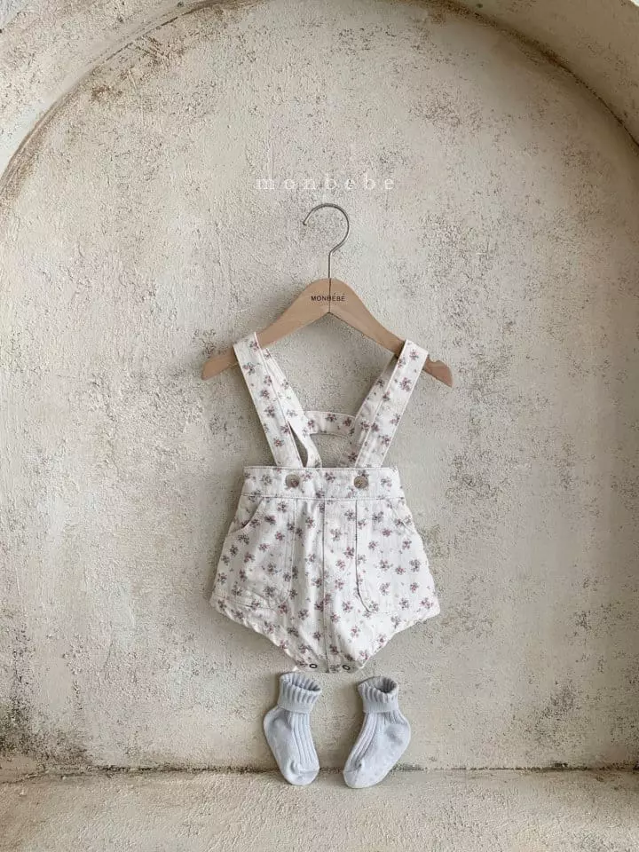 Monbebe - Korean Baby Fashion - #babyclothing - Flower Dungarees Bodysuit - 2