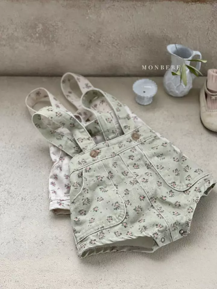 Monbebe - Korean Baby Fashion - #babyfashion - Flower Dungarees Bodysuit - 4