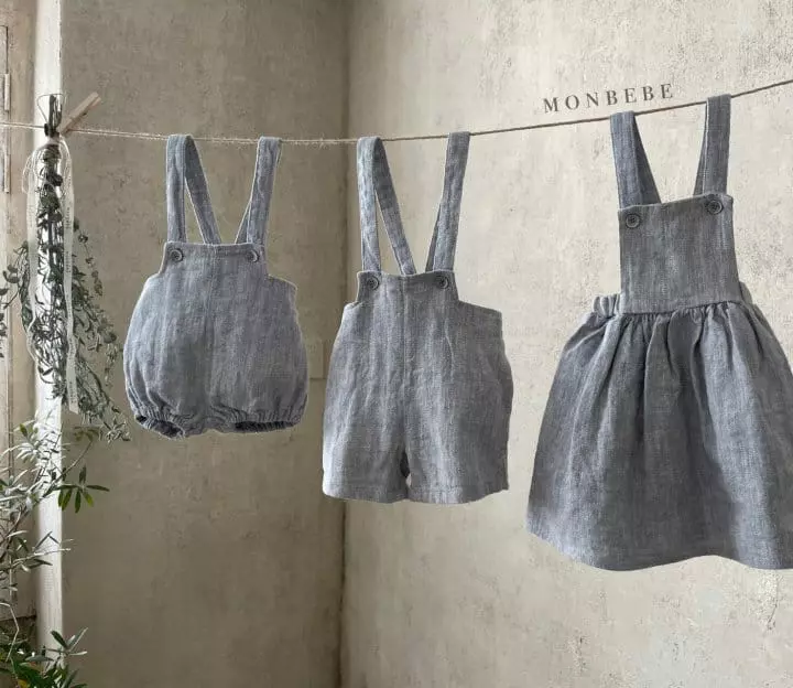Monbebe - Korean Baby Fashion - #babygirlfashion - Baby Herringbone Dungarees Pants - 2