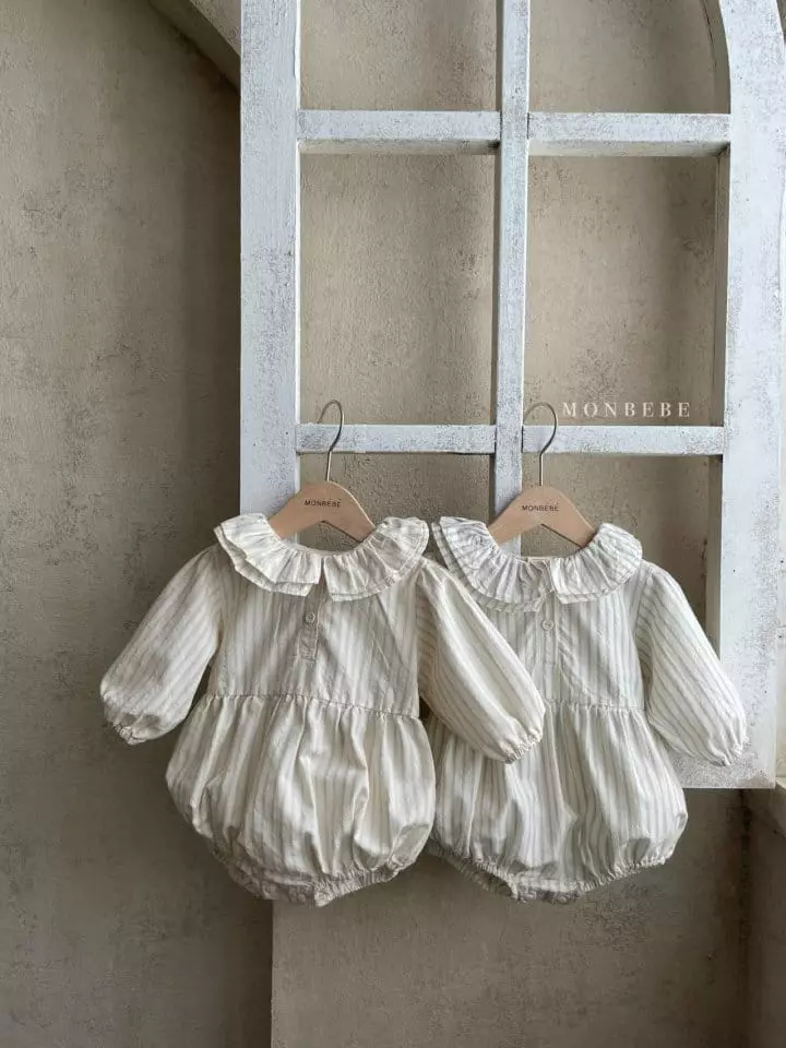 Monbebe - Korean Baby Fashion - #babygirlfashion - Stripes Frill Bodysuit - 5