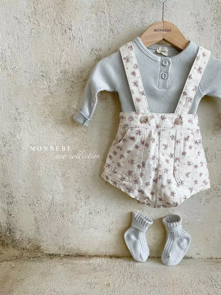 Monbebe - Korean Baby Fashion - #babygirlfashion - Flower Dungarees Bodysuit - 5