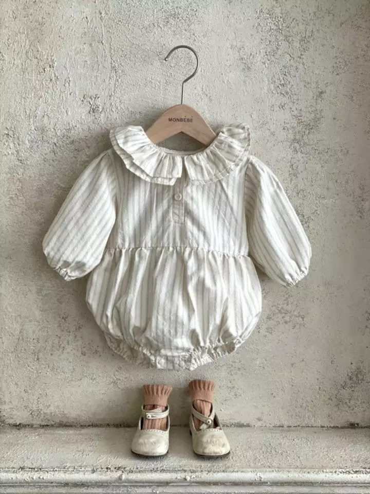 Monbebe - Korean Baby Fashion - #babylifestyle - Stripes Frill Bodysuit - 6