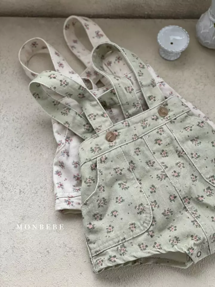Monbebe - Korean Baby Fashion - #babylifestyle - Flower Dungarees Bodysuit - 6