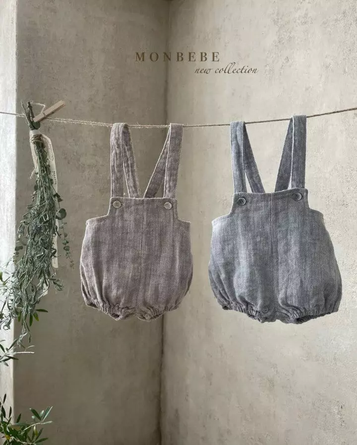 Monbebe - Korean Baby Fashion - #babylifestyle - Baby Herringbone Dungarees Pants - 4