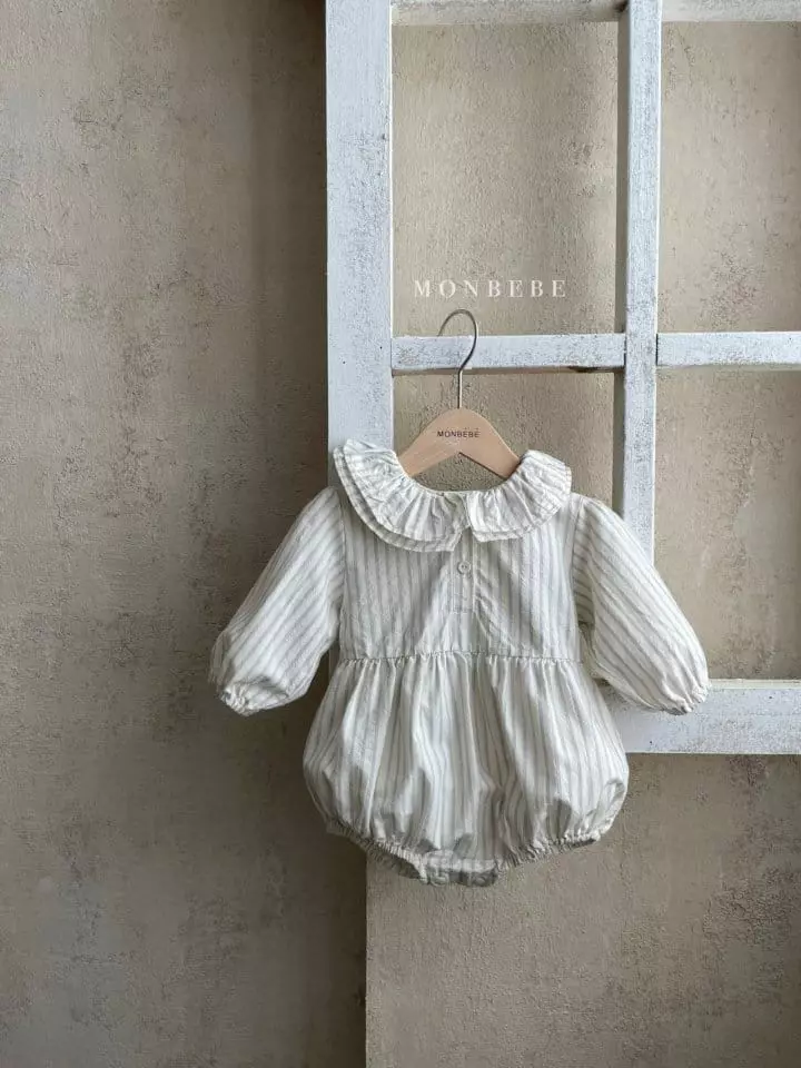 Monbebe - Korean Baby Fashion - #babyootd - Stripes Frill Bodysuit - 8