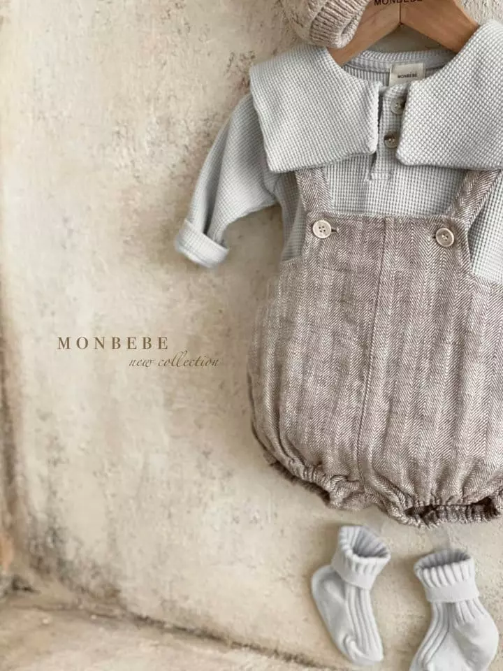 Monbebe - Korean Baby Fashion - #babyoutfit - Baby Herringbone Dungarees Pants - 6