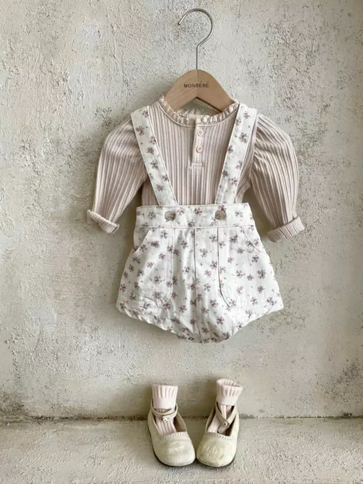 Monbebe - Korean Baby Fashion - #babyoutfit - Flower Dungarees Bodysuit - 9