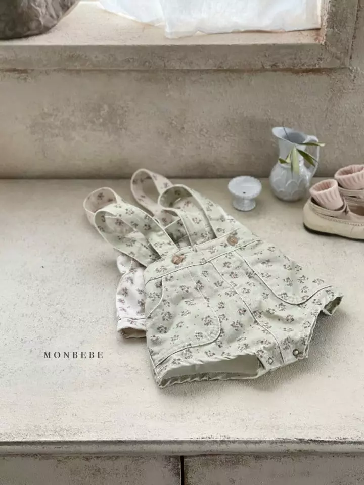 Monbebe - Korean Baby Fashion - #onlinebabyboutique - Flower Dungarees Bodysuit - 12