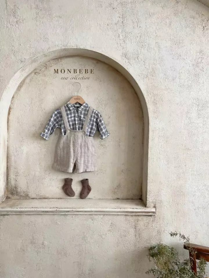 Monbebe - Korean Children Fashion - #childofig - Herringbone Dungarees Pants - 10