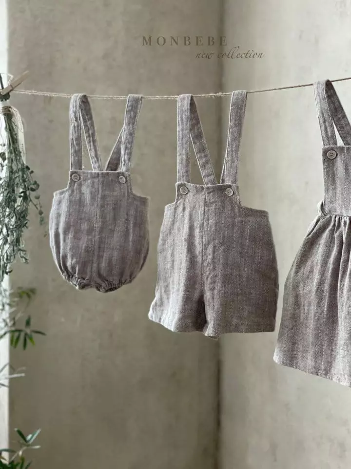 Monbebe - Korean Children Fashion - #kidsshorts - Herringbone Dungarees Pants - 2