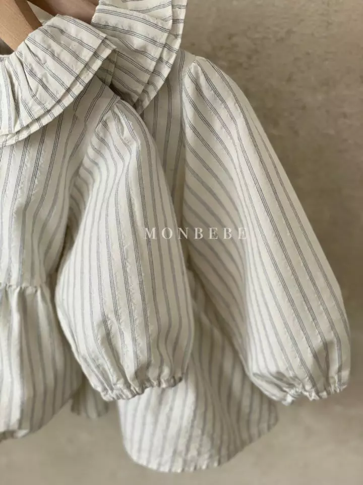 Monbebe - Korean Children Fashion - #kidsshorts - Stripes Frill Blouse - 5