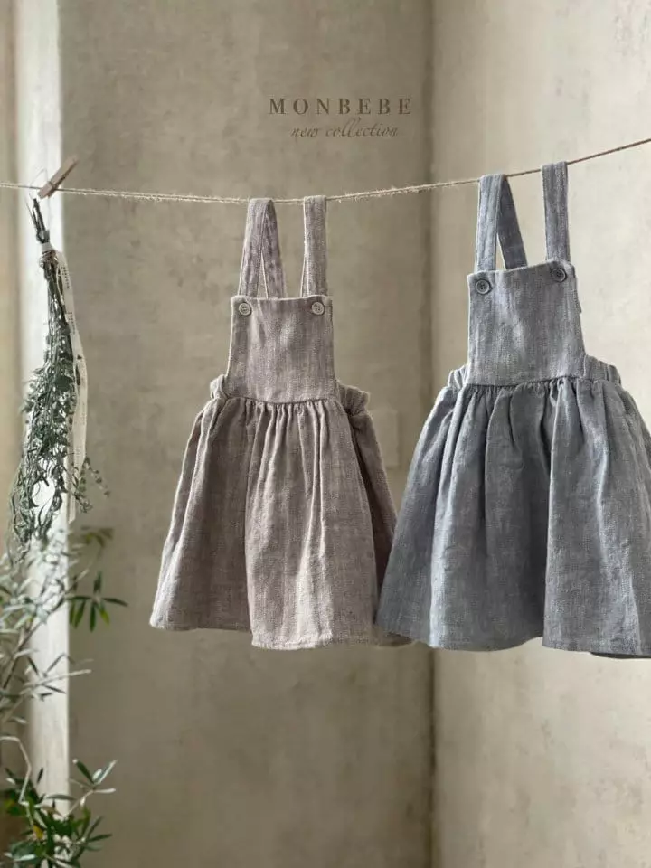 Monbebe - Korean Children Fashion - #kidsstore - Herringbone Dungarees Skirt - 2