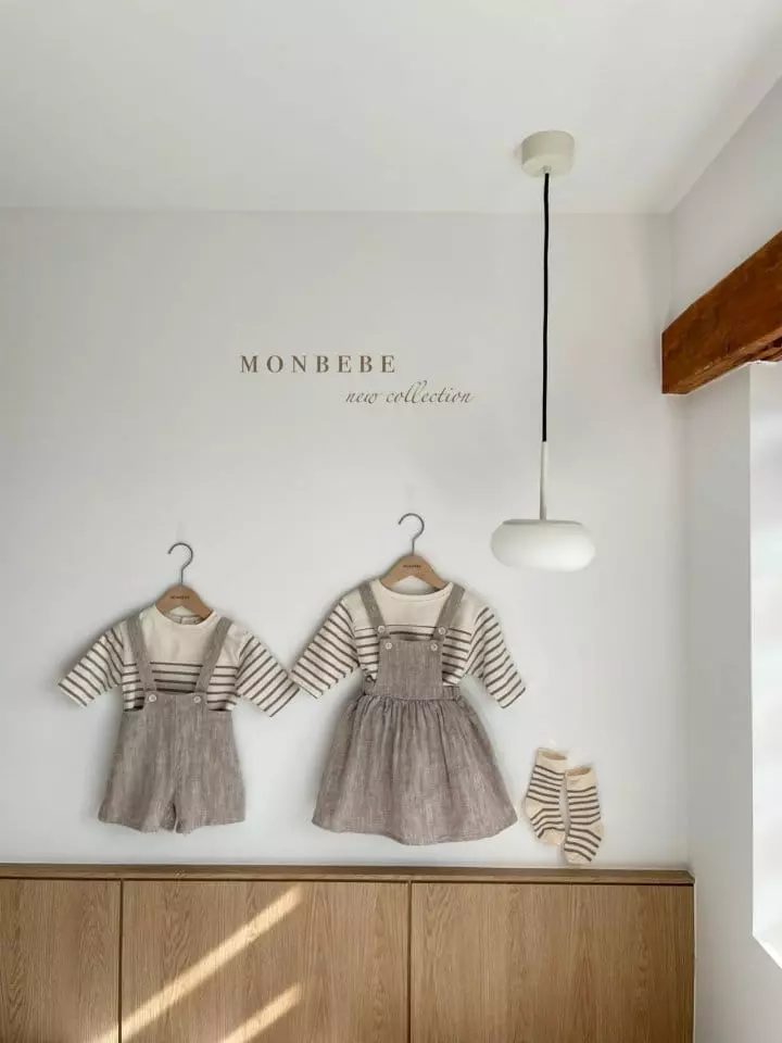 Monbebe - Korean Children Fashion - #minifashionista - Herringbone Dungarees Pants - 8