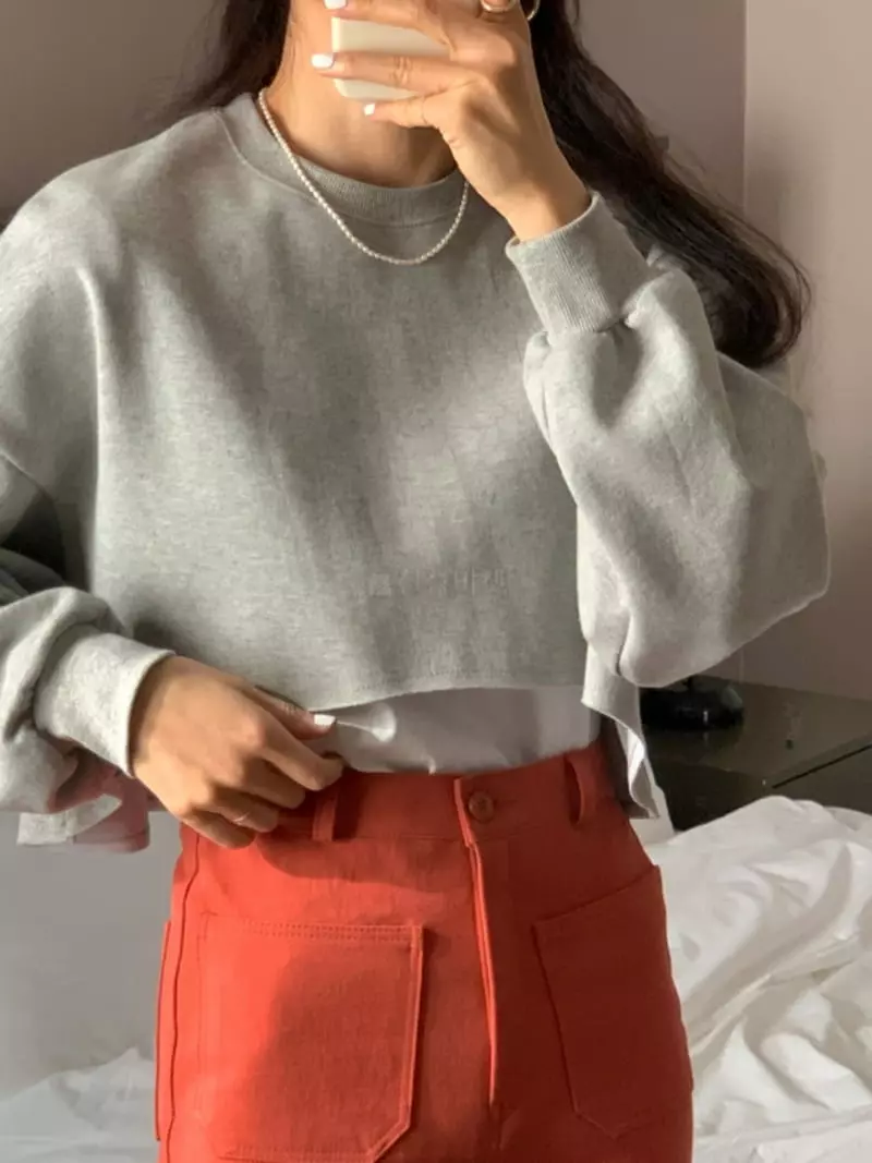 Monet - Korean Women Fashion - #momslook - Crop Sweatshirt - 3