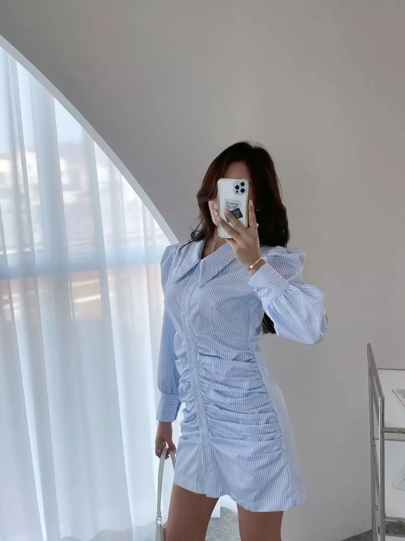 Monroe - Korean Women Fashion - #womensfashion - Collar Shirring One-piece