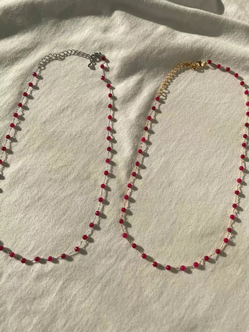 Mood - Korean Women Fashion - #momslook - A3621 Pink Beads Chain Necklace - 2