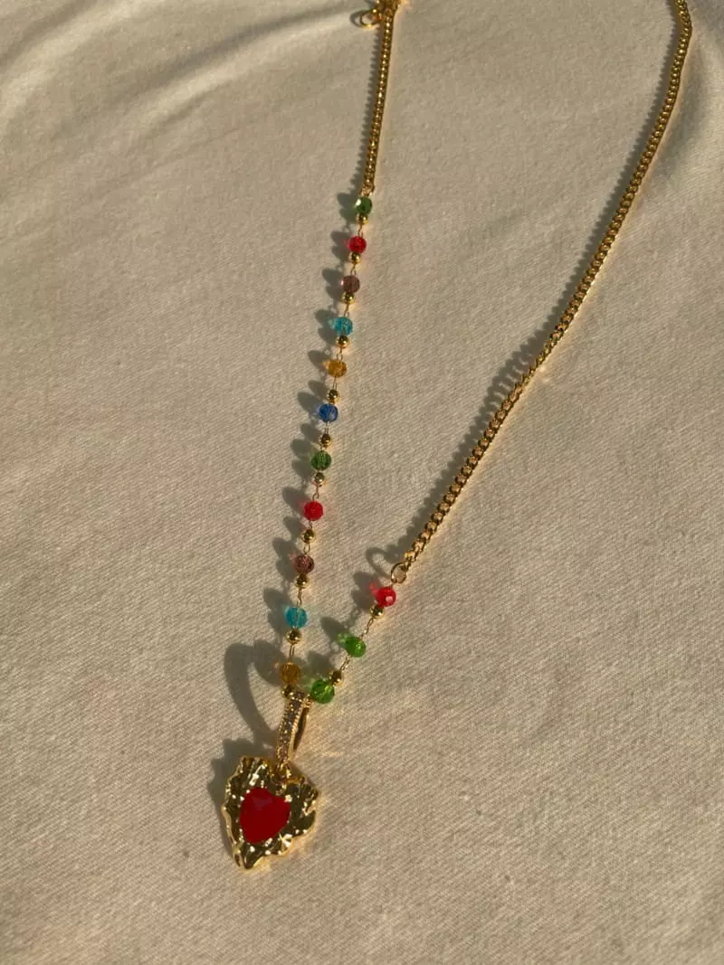 Mood - Korean Women Fashion - #momslook - A3603 Beadschain Heart Necklace - 2