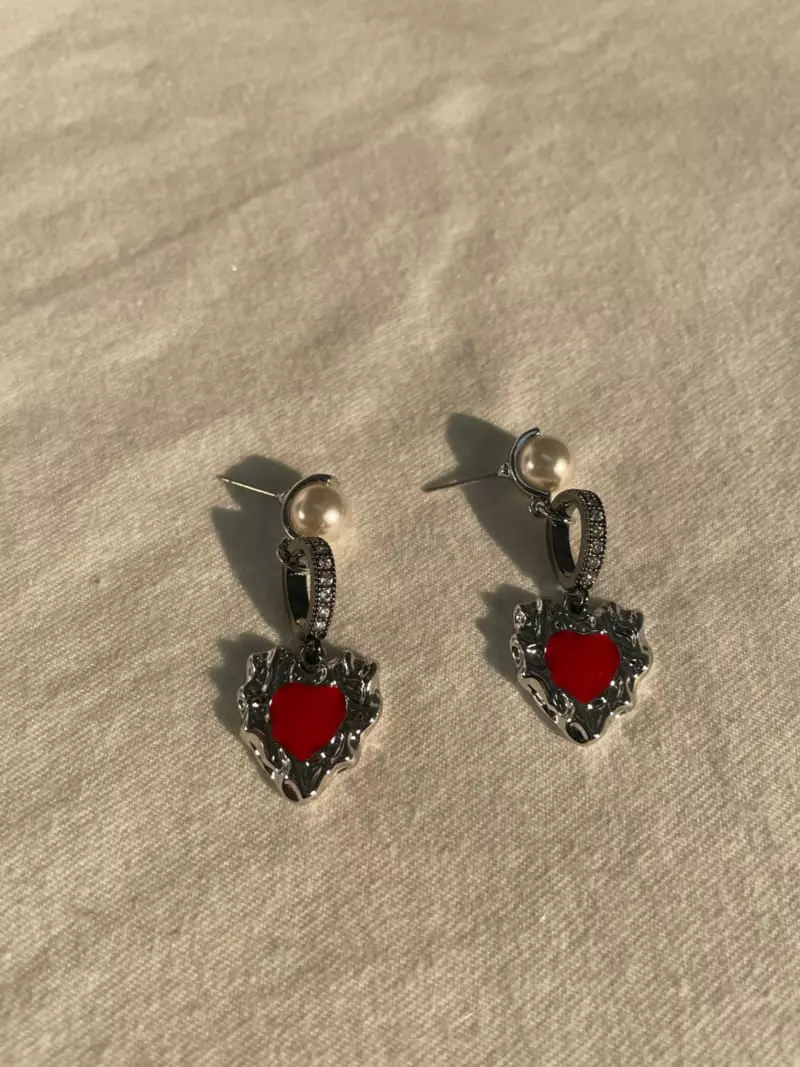 Mood - Korean Women Fashion - #momslook - A3602 Pearl Heart Earrings - 3