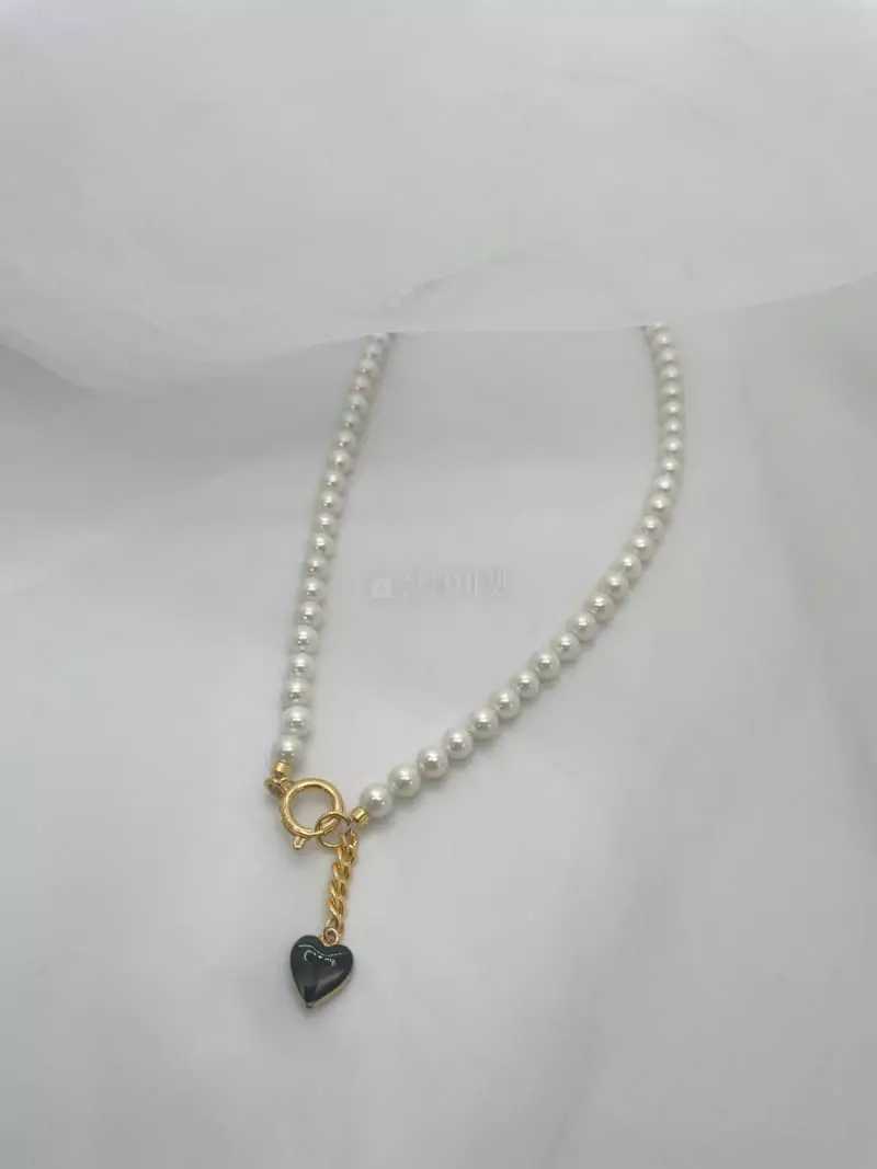 Mood - Korean Women Fashion - #momslook - A3521 Pearl Heart Necklace - 2
