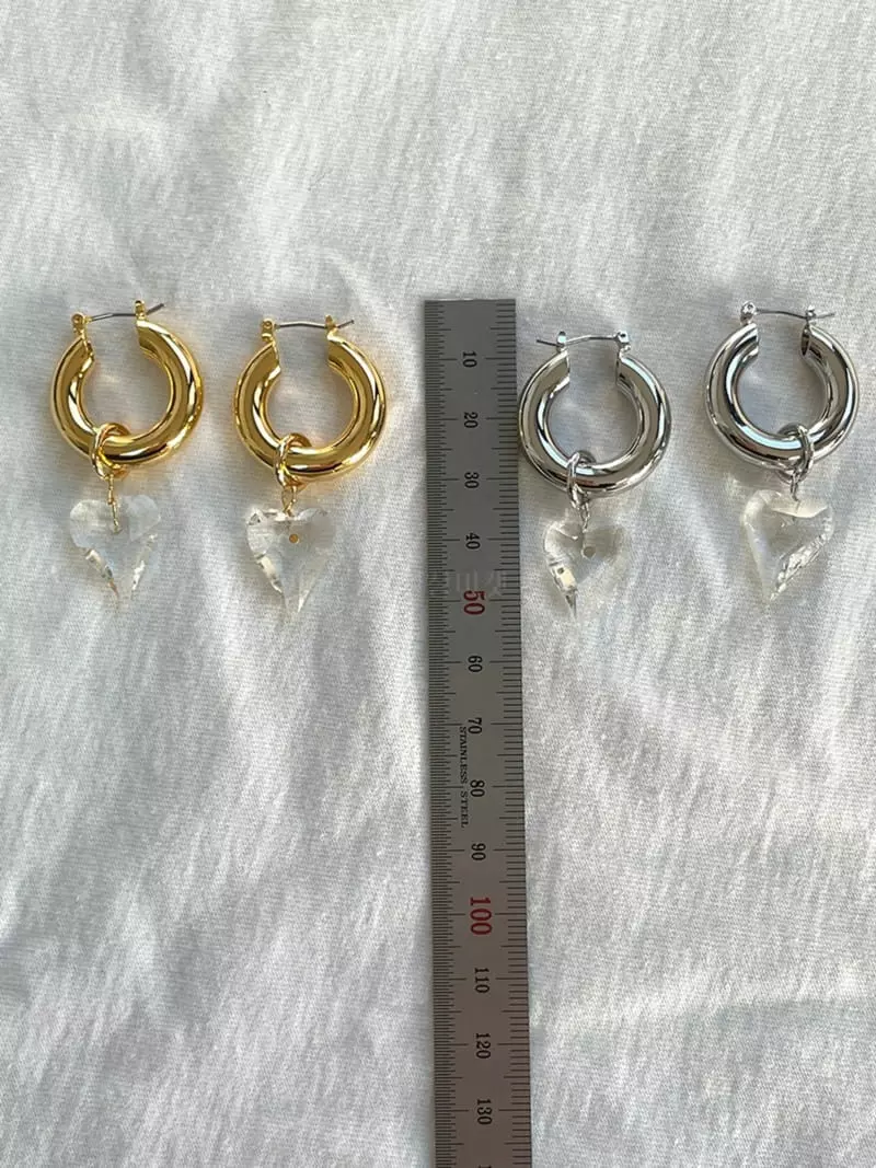 Mood - Korean Women Fashion - #vintagekidsstyle - A3045 Crystal Heart Ring Earrings - 4