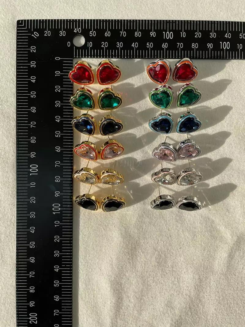 Mood - Korean Women Fashion - #vintagekidsstyle - A3657 Crystal Heart Earrings - 4