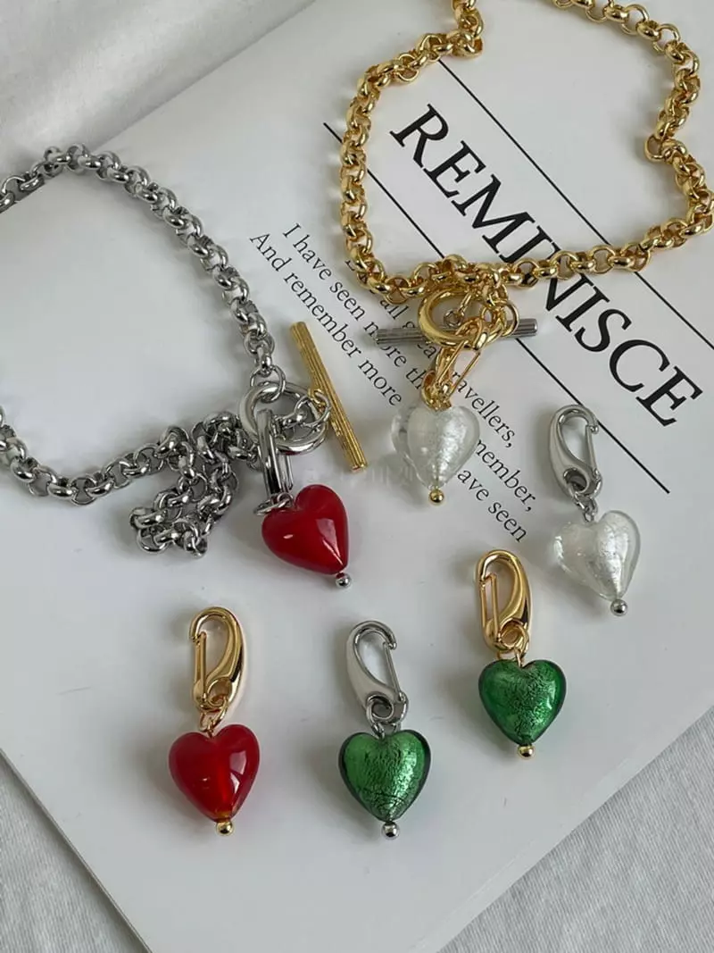 Mood - Korean Women Fashion - #restrostyle - A2889 Heart Drop Chain Necklace