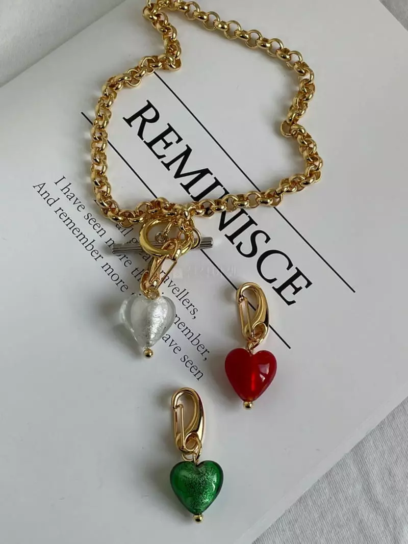 Mood - Korean Women Fashion - #romanticstyle - A2889 Heart Drop Chain Necklace - 2