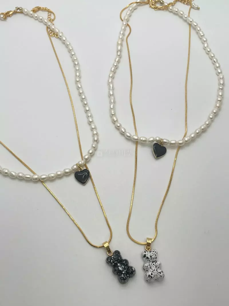 Mood - Korean Women Fashion - #shopsmall - A3508 Haribo Bear Heart Layered Necklace