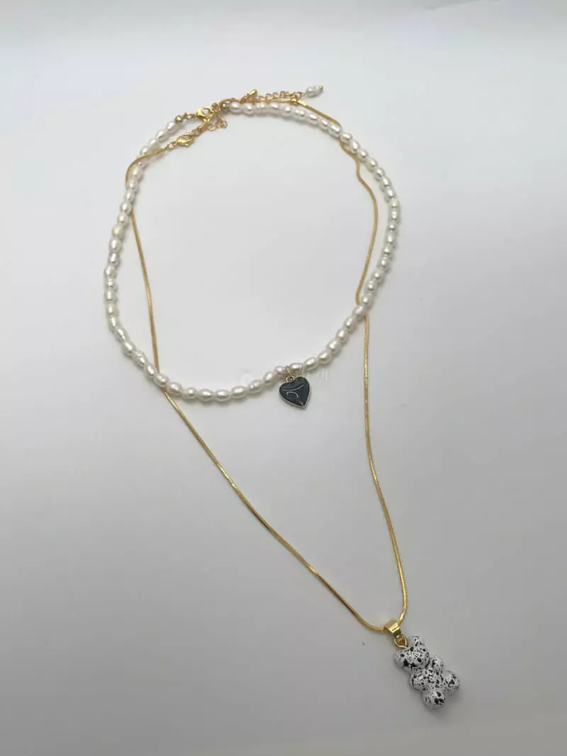 Mood - Korean Women Fashion - #thatsdarling - A3508 Haribo Bear Heart Layered Necklace - 2