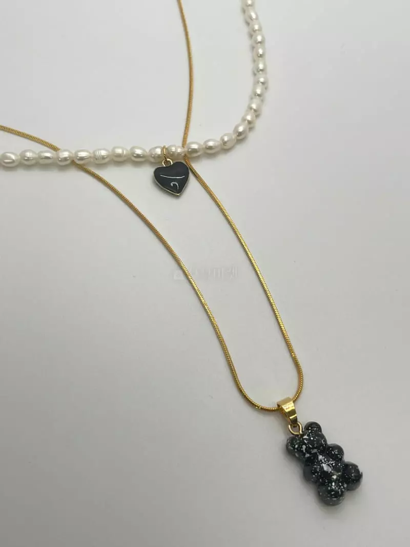 Mood - Korean Women Fashion - #thelittlethings - A3508 Haribo Bear Heart Layered Necklace - 3